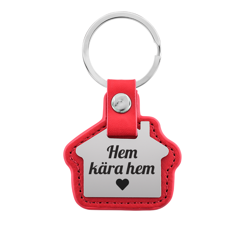Personligt Ingraverad Hus-Nyckelring med Läder