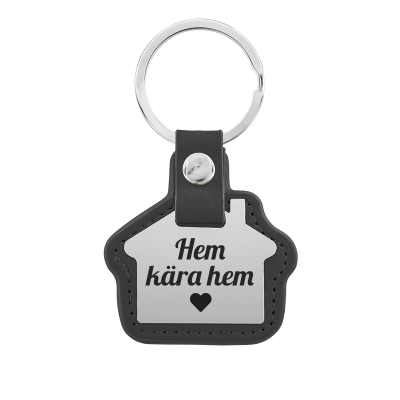 Personligt Ingraverad Hus-Nyckelring med Läder
