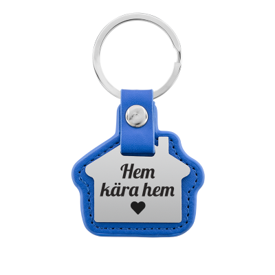 Personligt Ingraverad Hus-Nyckelring med Läder