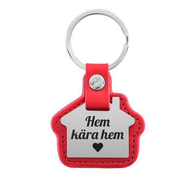 Personligt Ingraverad Hus-Nyckelring med Läder