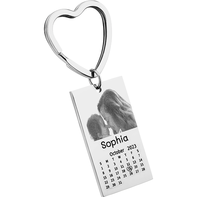 Nyckelring med Ingraverat Foto, Text och Kalender