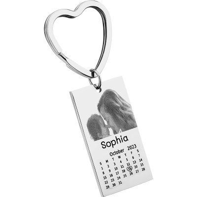 Nyckelring med Ingraverat Foto, Text och Kalender