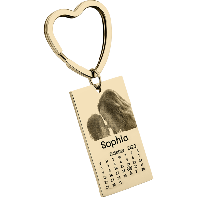 Nyckelring med Ingraverat Foto, Text och Kalender